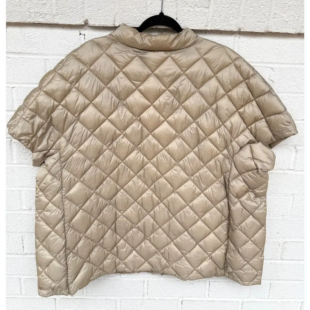 Martha Stewart Womens Short Sleeve Packable Quilted Vest Jacket Goldish Khaki 3X